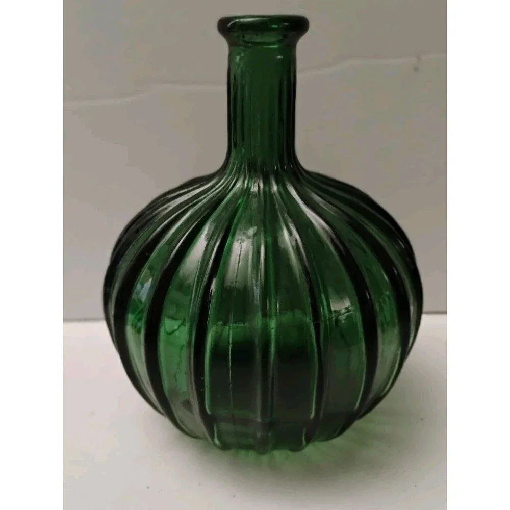 Vintage Empoli Italian Green Glass Onion Genie Bottle Decanter Vase No Stopper